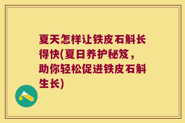 夏天怎样让铁皮石斛长得快(夏日养护秘笈，助你轻松促进铁皮石斛生长)