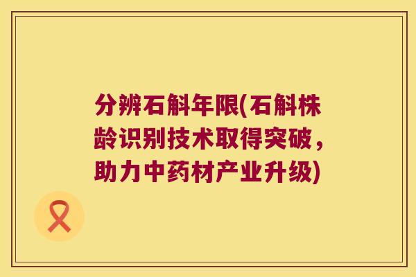 分辨石斛年限(石斛株龄识别技术取得突破，助力中药材产业升级)