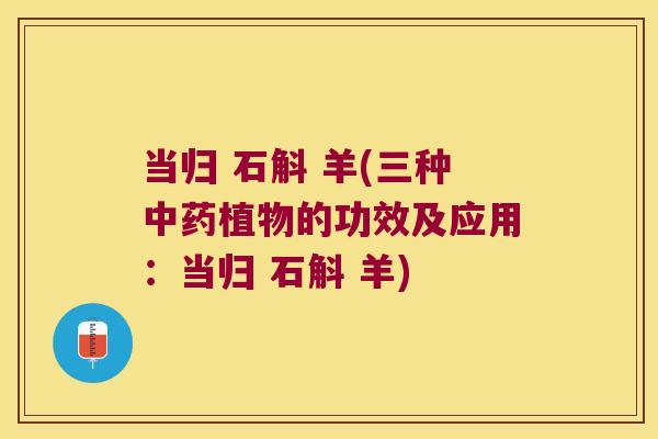 当归 石斛 羊(三种中药植物的功效及应用：当归 石斛 羊)