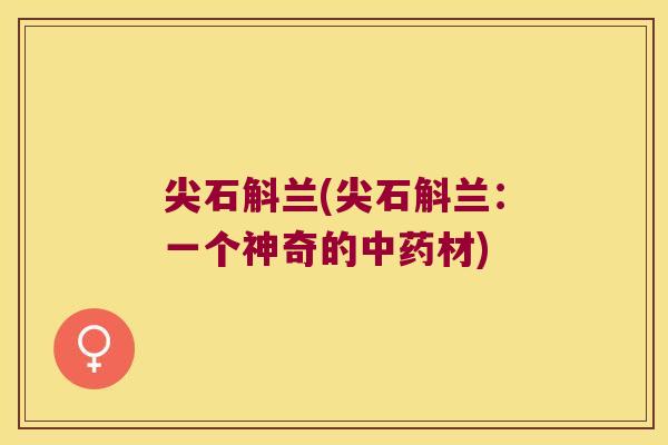 尖石斛兰(尖石斛兰：一个神奇的中药材)