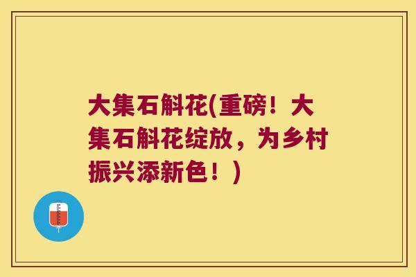 大集石斛花(重磅！大集石斛花绽放，为乡村振兴添新色！)