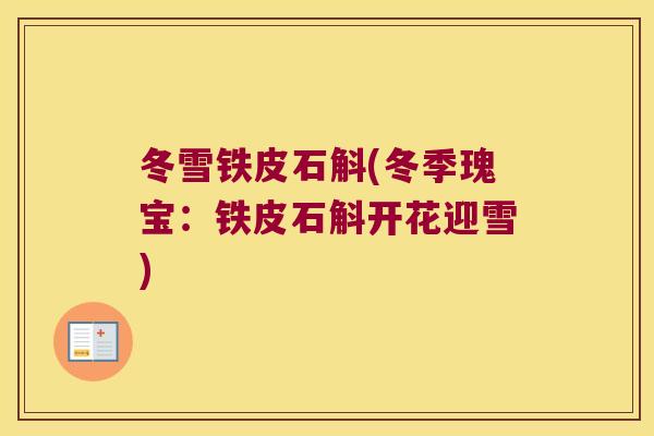 冬雪铁皮石斛(冬季瑰宝：铁皮石斛开花迎雪)