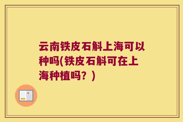 云南铁皮石斛上海可以种吗(铁皮石斛可在上海种植吗？)