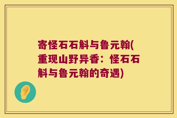 寄怪石石斛与鲁元翰(重现山野异香：怪石石斛与鲁元翰的奇遇)
