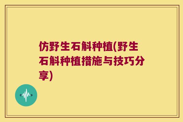 仿野生石斛种植(野生石斛种植措施与技巧分享)
