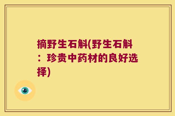 摘野生石斛(野生石斛：珍贵中药材的良好选择)