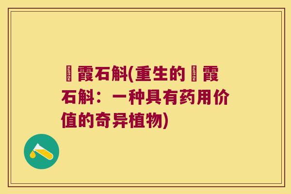 峎霞石斛(重生的峎霞石斛：一种具有药用价值的奇异植物)