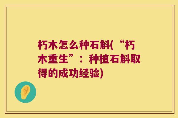 朽木怎么种石斛(“朽木重生”：种植石斛取得的成功经验)