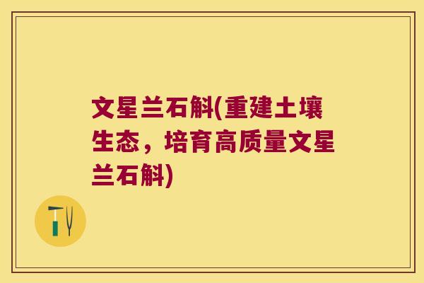 文星兰石斛(重建土壤生态，培育高质量文星兰石斛)