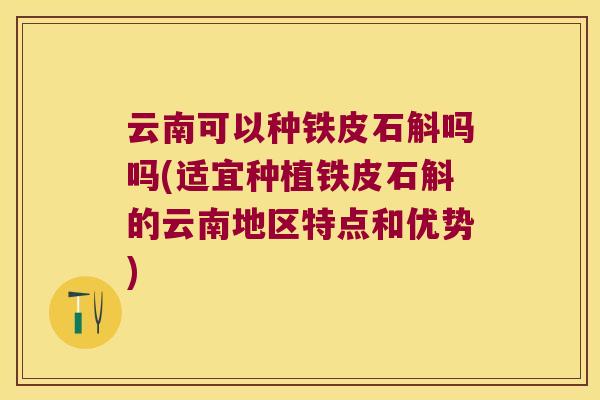 云南可以种铁皮石斛吗吗(适宜种植铁皮石斛的云南地区特点和优势)