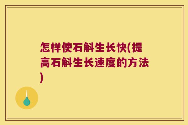 怎样使石斛生长快(提高石斛生长速度的方法)