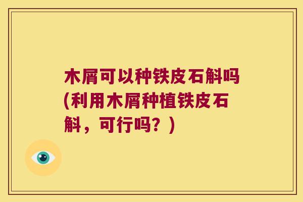 木屑可以种铁皮石斛吗(利用木屑种植铁皮石斛，可行吗？)