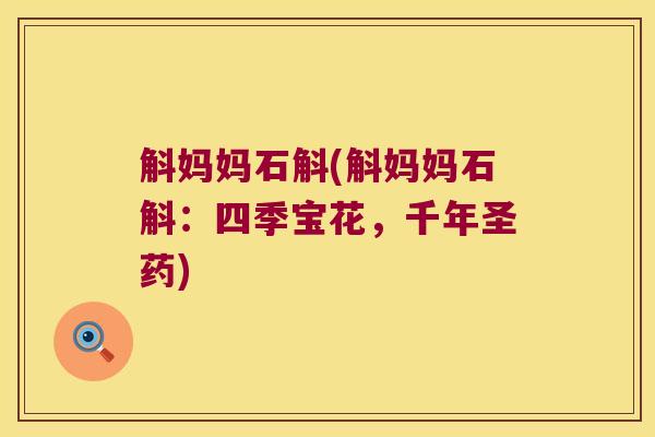 斛妈妈石斛(斛妈妈石斛：四季宝花，千年圣药)