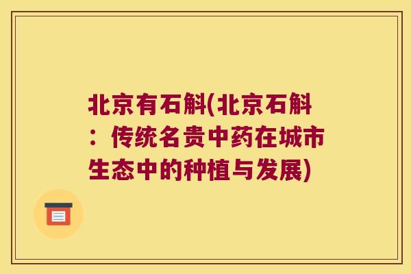 北京有石斛(北京石斛：传统名贵中药在城市生态中的种植与发展)