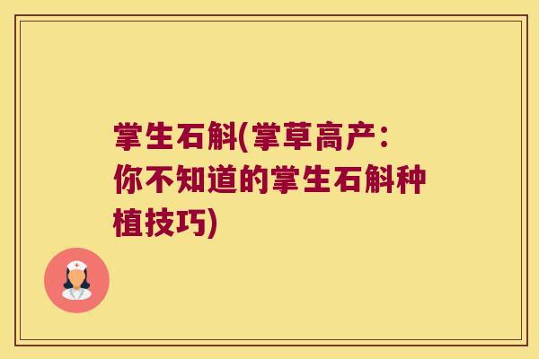 掌生石斛(掌草高产：你不知道的掌生石斛种植技巧)