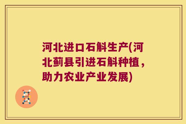 河北进口石斛生产(河北蓟县引进石斛种植，助力农业产业发展)