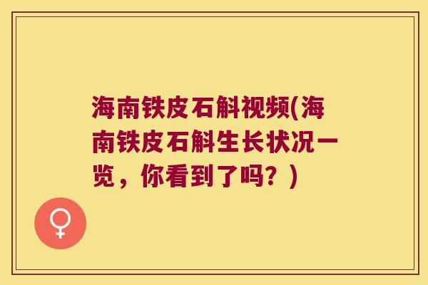 海南铁皮石斛视频(海南铁皮石斛生长状况一览，你看到了吗？)