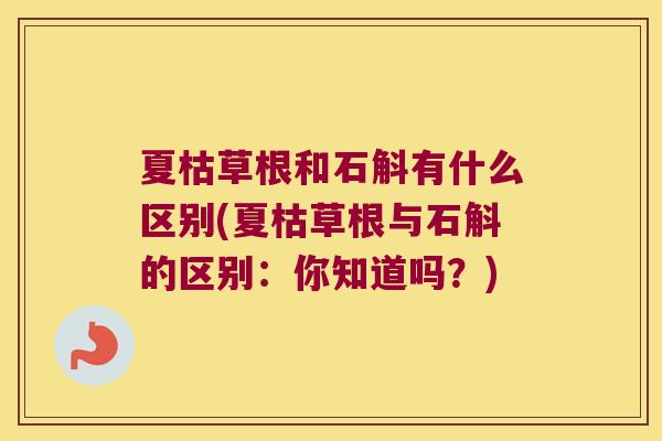 夏枯草根和石斛有什么区别(夏枯草根与石斛的区别：你知道吗？)