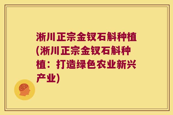 淅川正宗金钗石斛种植(淅川正宗金钗石斛种植：打造绿色农业新兴产业)