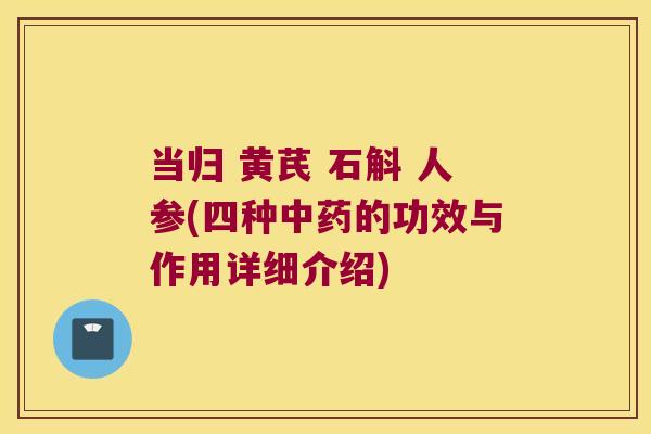 当归 黄芪 石斛 人参(四种中药的功效与作用详细介绍)