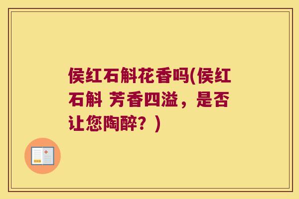 侯红石斛花香吗(侯红石斛 芳香四溢，是否让您陶醉？)
