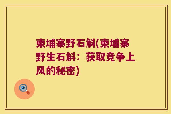 柬埔寨野石斛(柬埔寨野生石斛：获取竞争上风的秘密)