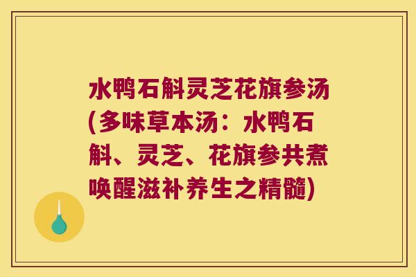 水鸭石斛灵芝花旗参汤(多味草本汤：水鸭石斛、灵芝、花旗参共煮唤醒滋补养生之精髓)