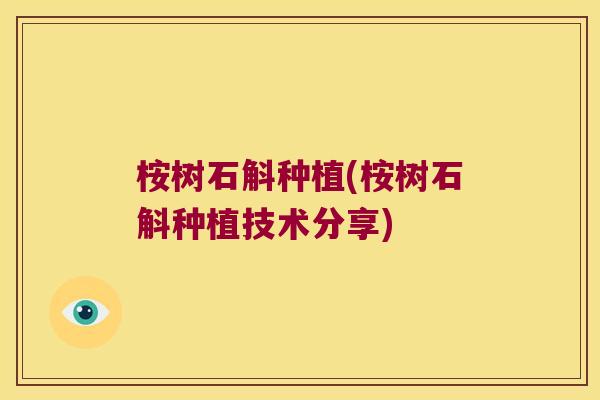 桉树石斛种植(桉树石斛种植技术分享)