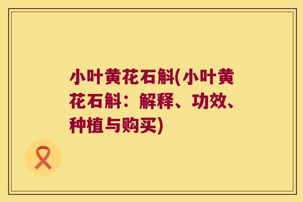 小叶黄花石斛(小叶黄花石斛：解释、功效、种植与购买)
