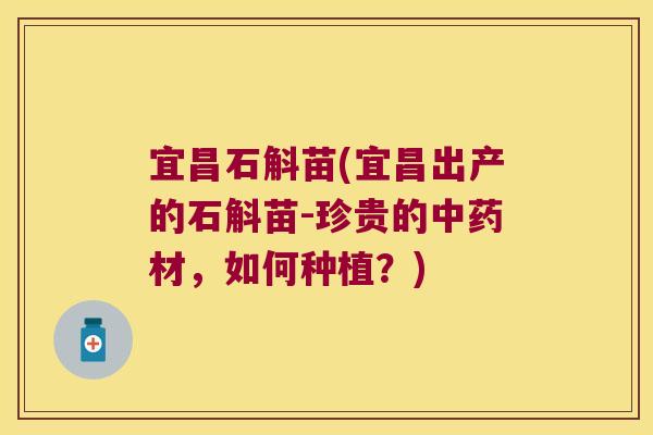 宜昌石斛苗(宜昌出产的石斛苗-珍贵的材，如何种植？)