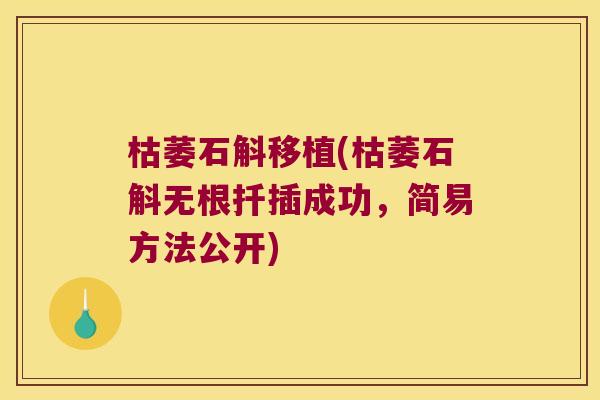 枯萎石斛移植(枯萎石斛无根扦插成功,简易方法公开) 枯萎石斛移植(枯萎石斛无根扦插成功,简易方法公开)