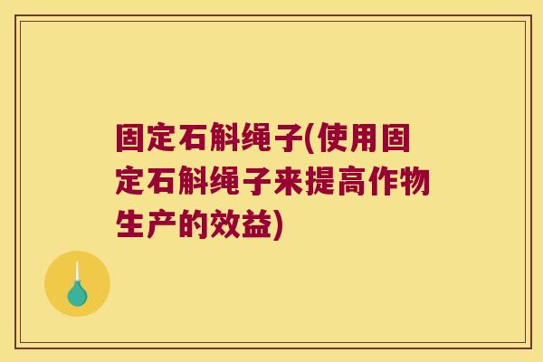 固定石斛绳子(使用固定石斛绳子来提高作物生产的效益)