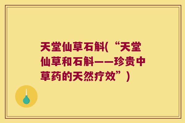 天堂仙草石斛(“天堂仙草和石斛——珍贵中草药的天然疗效”)