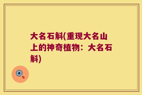 大名石斛(重现大名山上的神奇植物：大名石斛)