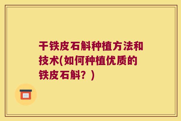 干铁皮石斛种植方法和技术(如何种植优质的铁皮石斛？)