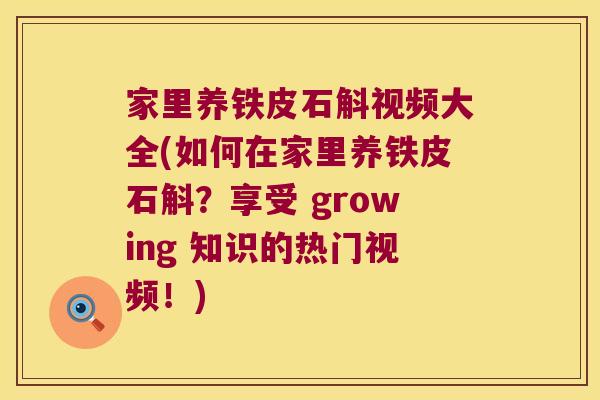 家里养铁皮石斛视频大全(如何在家里养铁皮石斛？享受 growing 知识的热门视频！)