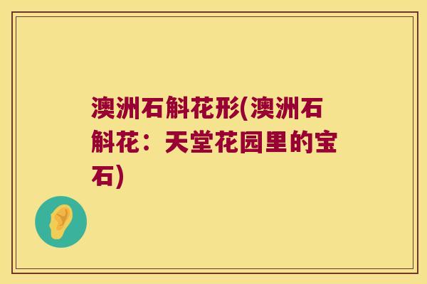 澳洲石斛花形(澳洲石斛花：天堂花园里的宝石)