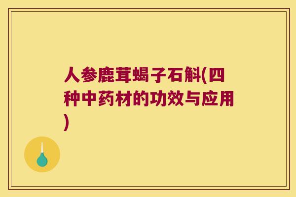 人参鹿茸蝎子石斛(四种中药材的功效与应用)