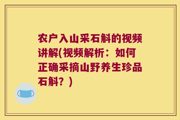 农户入山采石斛的视频讲解(视频解析:如何正确采摘山野养生珍品石斛?) 农户入山采石斛的视频讲解(视频解析:如何正确采摘山野养生珍品石斛?)