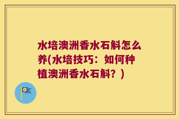 水培澳洲香水石斛怎么养(水培技巧：如何种植澳洲香水石斛？)