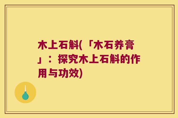 木上石斛(「木石养膏」：探究木上石斛的作用与功效)