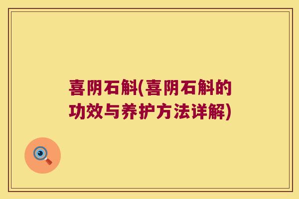 喜阴石斛(喜阴石斛的功效与养护方法详解)