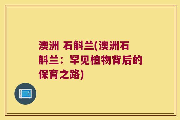 澳洲 石斛兰(澳洲石斛兰:罕见植物背后的保育之路) 澳洲 石斛兰(澳洲石斛兰:罕见植物背后的保育之路)