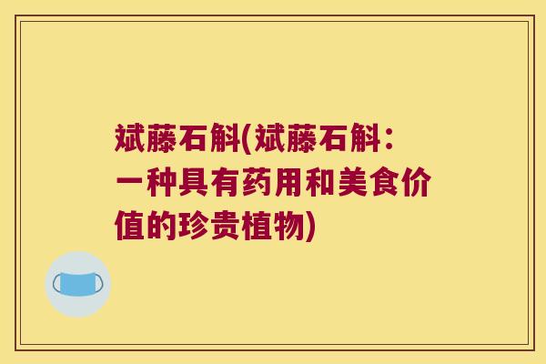斌藤石斛(斌藤石斛：一种具有药用和美食价值的珍贵植物)