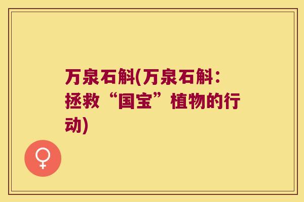 万泉石斛(万泉石斛：拯救“国宝”植物的行动)