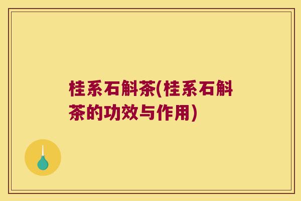 桂系石斛茶(桂系石斛茶的功效与作用)