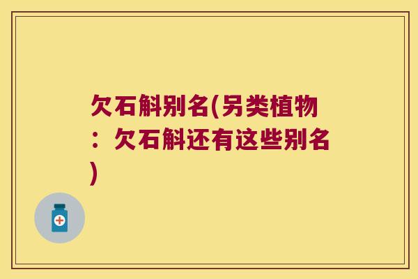 欠石斛别名(另类植物：欠石斛还有这些别名)