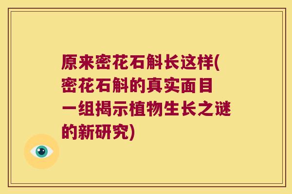 原来密花石斛长这样(密花石斛的真实面目 一组揭示植物生长之谜的新研究)