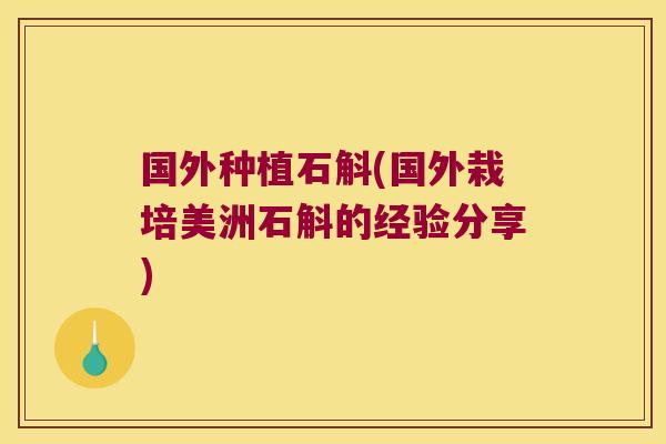 国外种植石斛(国外栽培美洲石斛的经验分享) 国外种植石斛(国外栽培美洲石斛的经验分享)