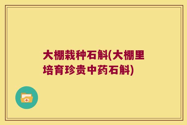 大棚栽种石斛(大棚里培育珍贵石斛) 大棚栽种石斛(大棚里培育珍贵石斛)